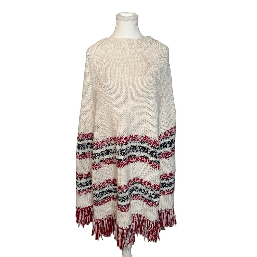 Vintage 1970s Knit Poncho with Fringe